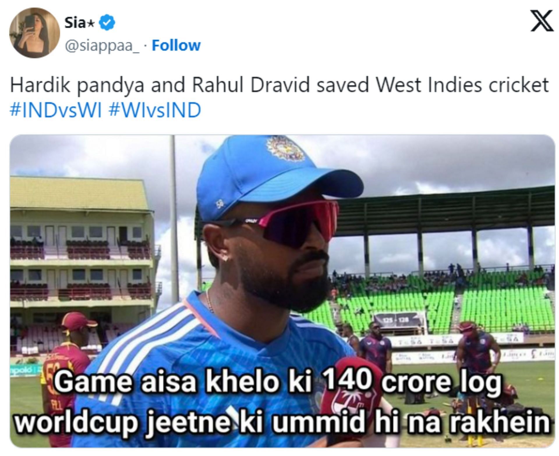 Meme shared by a fan after watching the 5th T20I India vs West Indies.